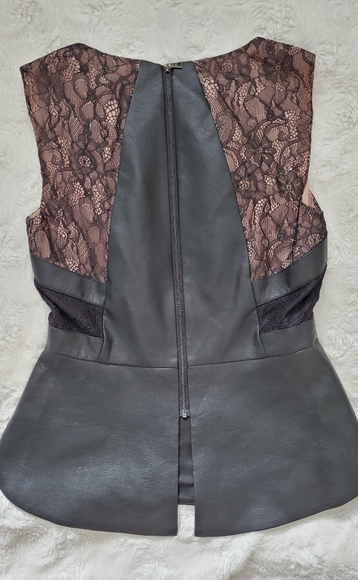 NWOT BCBGMaxAzria Laine - Lace Faux Leather Top - Picture 6 of 8